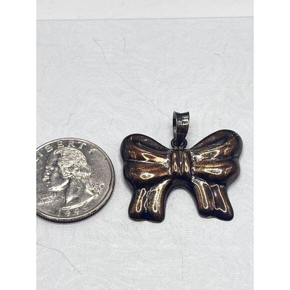 925 Sterling Silver 2D Bow Tie Pendant 5g Mexico 1 1/4" x 1" Signed JC - Picture 1 of 3